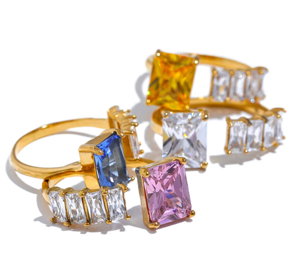 WINNIE Colorful Zirconia Rings 18K Gold Plated Stainless Steel