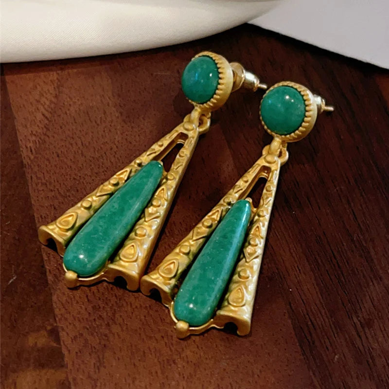 EVANYA Vintage Green Stone Earrings