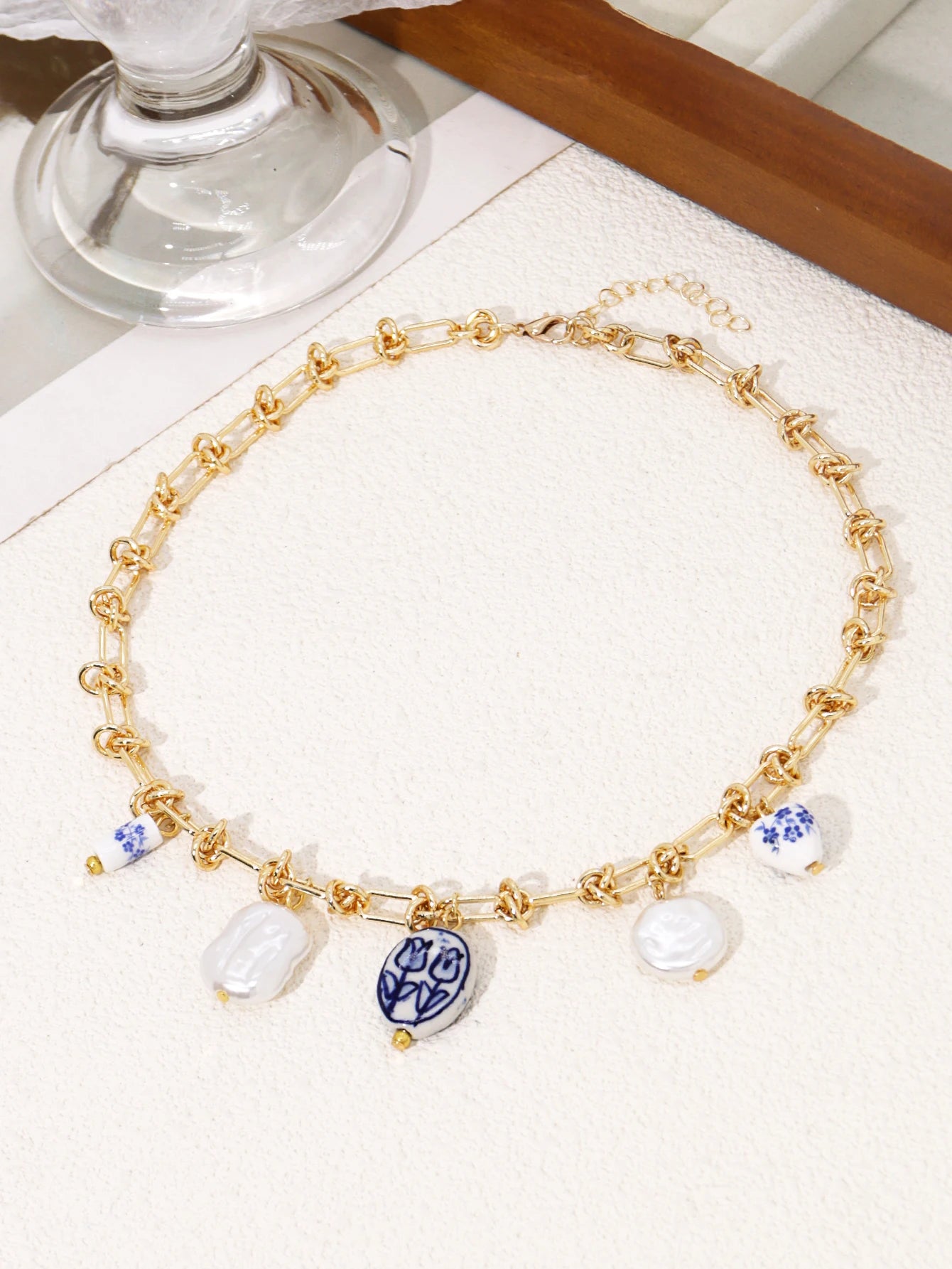 TALITA Ceramic Pearl Charm Necklace 18K Gold Plated S.Steel