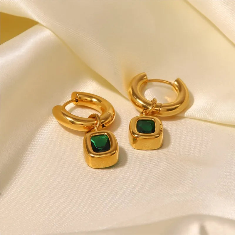 ALAYA Emerald Zircon Hoops 18K Gold Plated S.STEEL