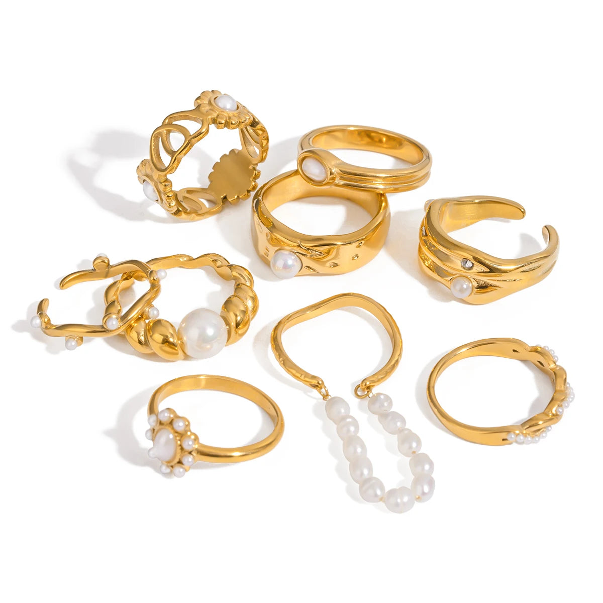 PEARLY Stack Rings 18K Gold Plated S.Steel