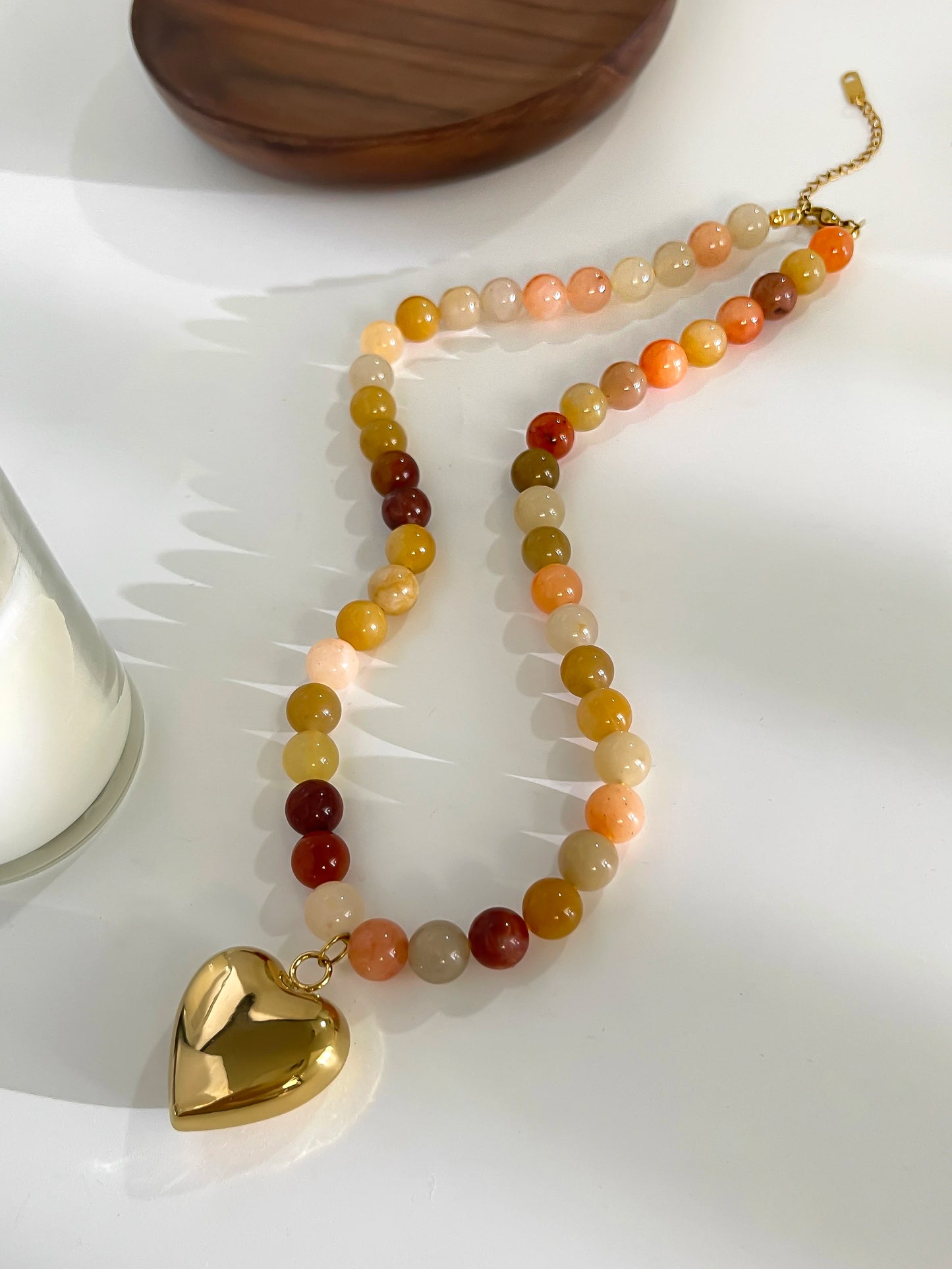 XENIA Natural Stone Beaded Necklace 18K Gold Plated S.Steel