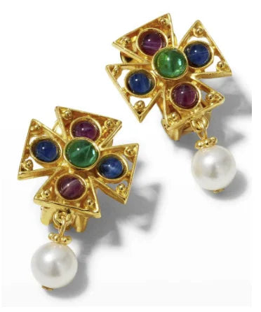 HELEN Cross Earring with pearl pendant