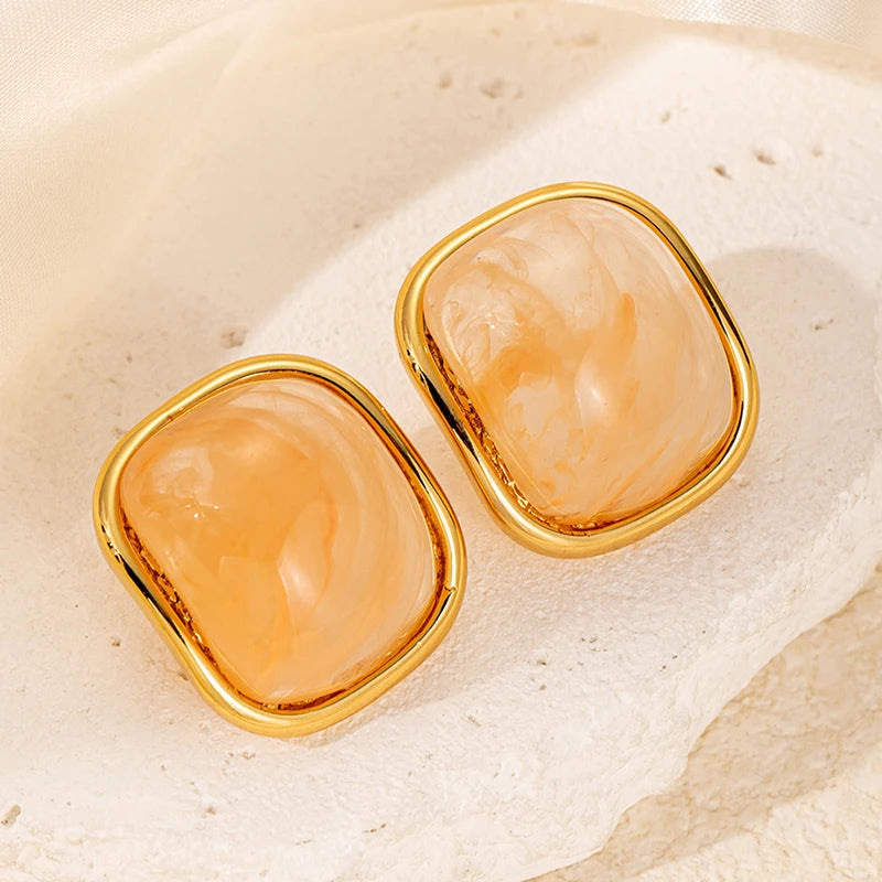 CANDY Square Marble Earrings 18K Gold Plated S.STEEL