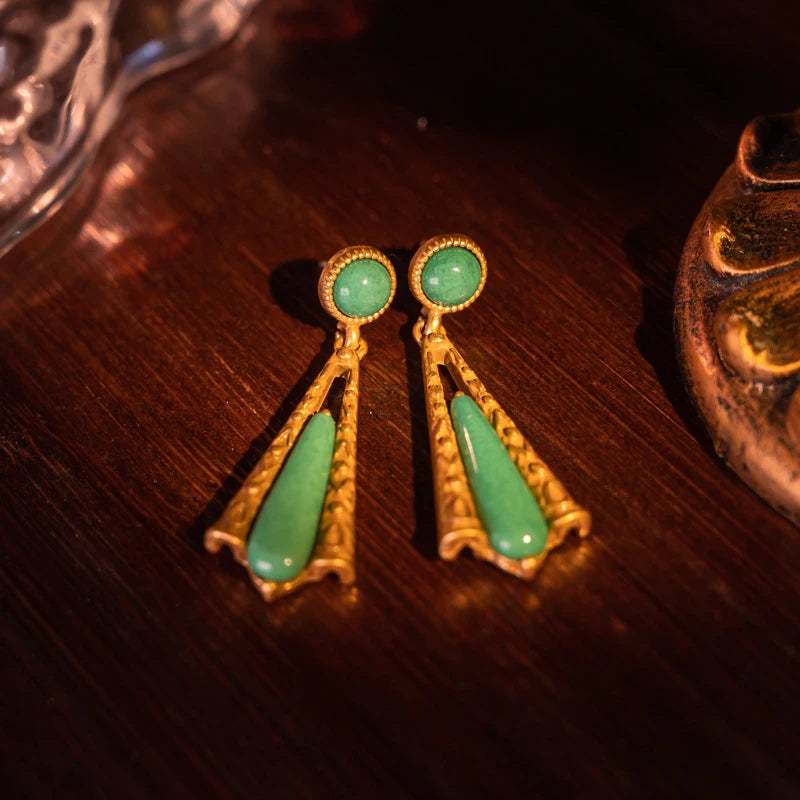 EVANYA Vintage Green Stone Earrings