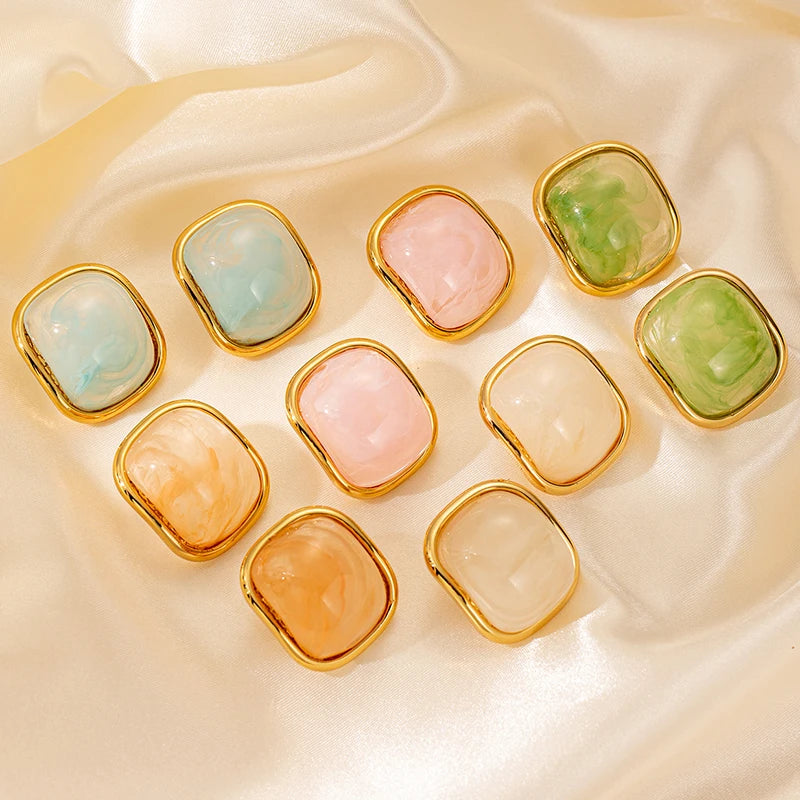 CANDY Square Marble Earrings 18K Gold Plated S.STEEL