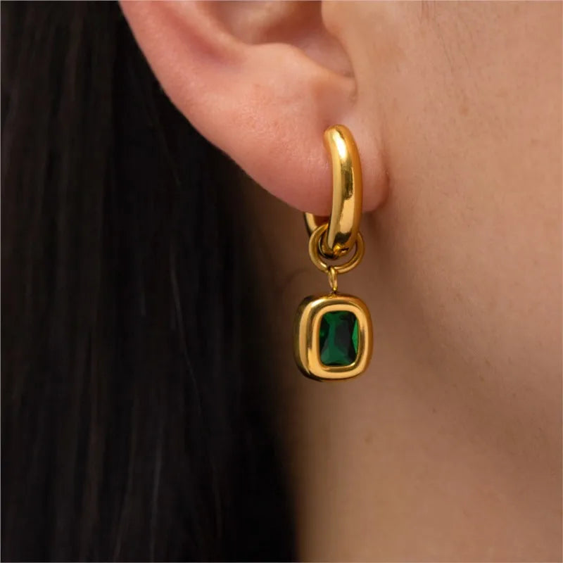 ALAYA Emerald Zircon Hoops 18K Gold Plated S.STEEL