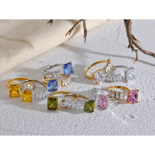 WINNIE Colorful Zirconia Rings 18K Gold Plated Stainless Steel