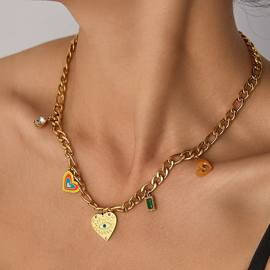 HANNAH 5 Charms Chain Necklace 18K Gold Plated S.STEEL