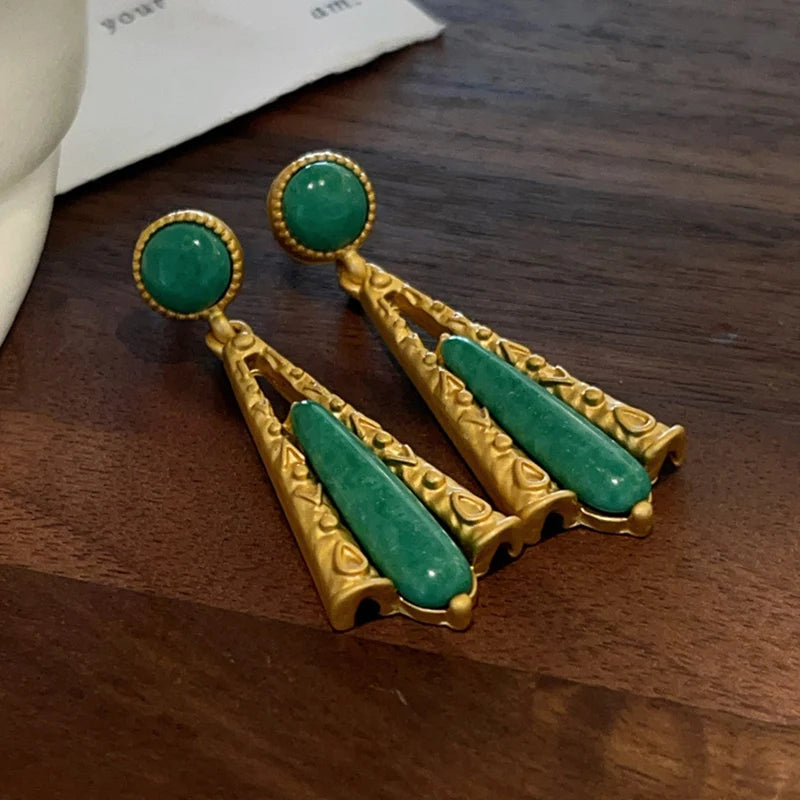 EVANYA Vintage Green Stone Earrings