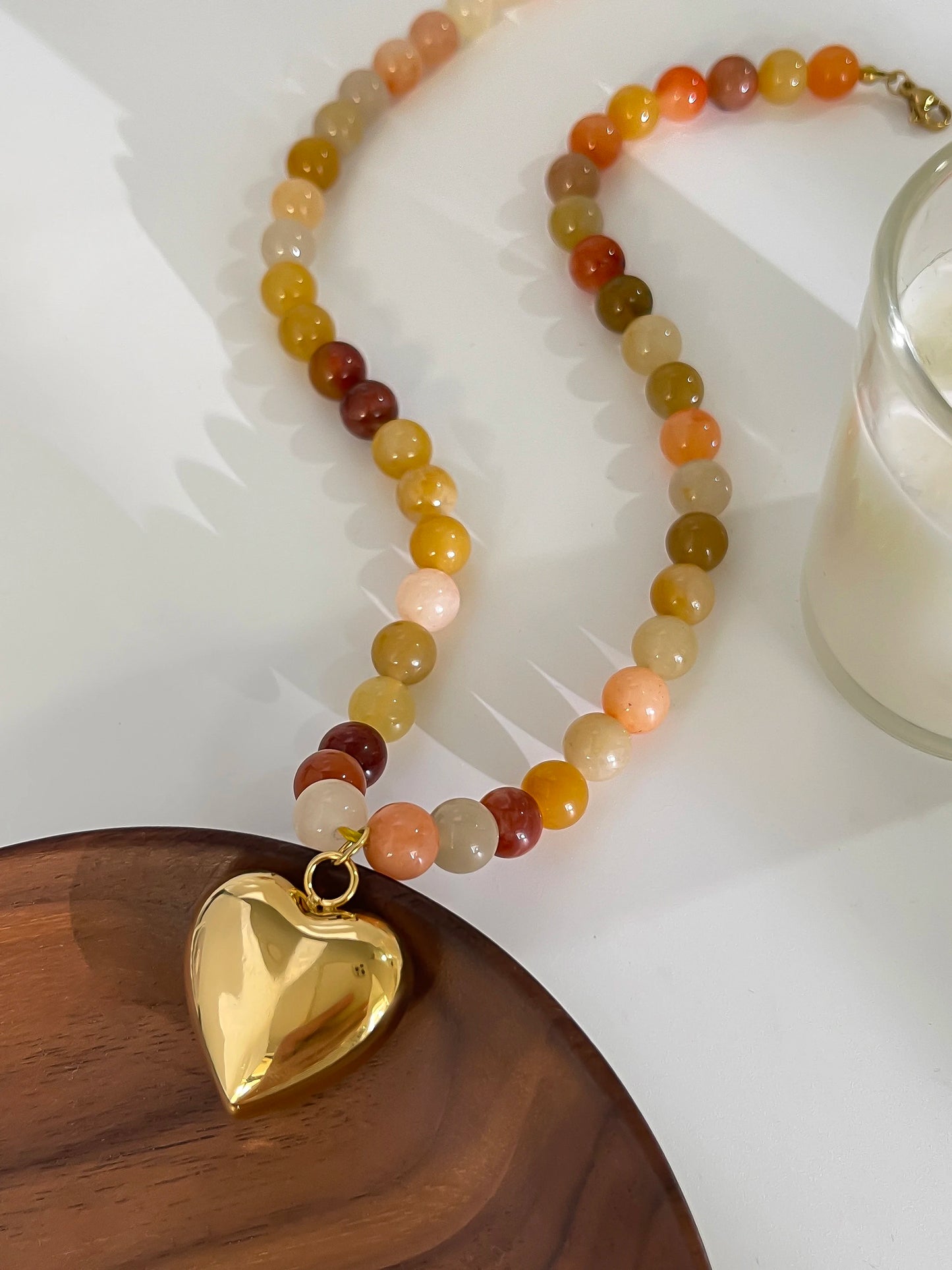 XENIA Natural Stone Beaded Necklace 18K Gold Plated S.Steel