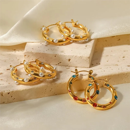 LILIBETH Colorful Zircon Hoops 18K Gold Plated S.STEEL