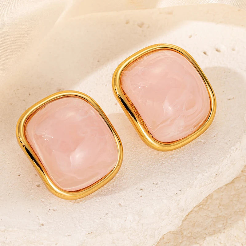 CANDY Square Marble Earrings 18K Gold Plated S.STEEL