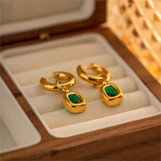 ALAYA Emerald Zircon Hoops 18K Gold Plated S.STEEL